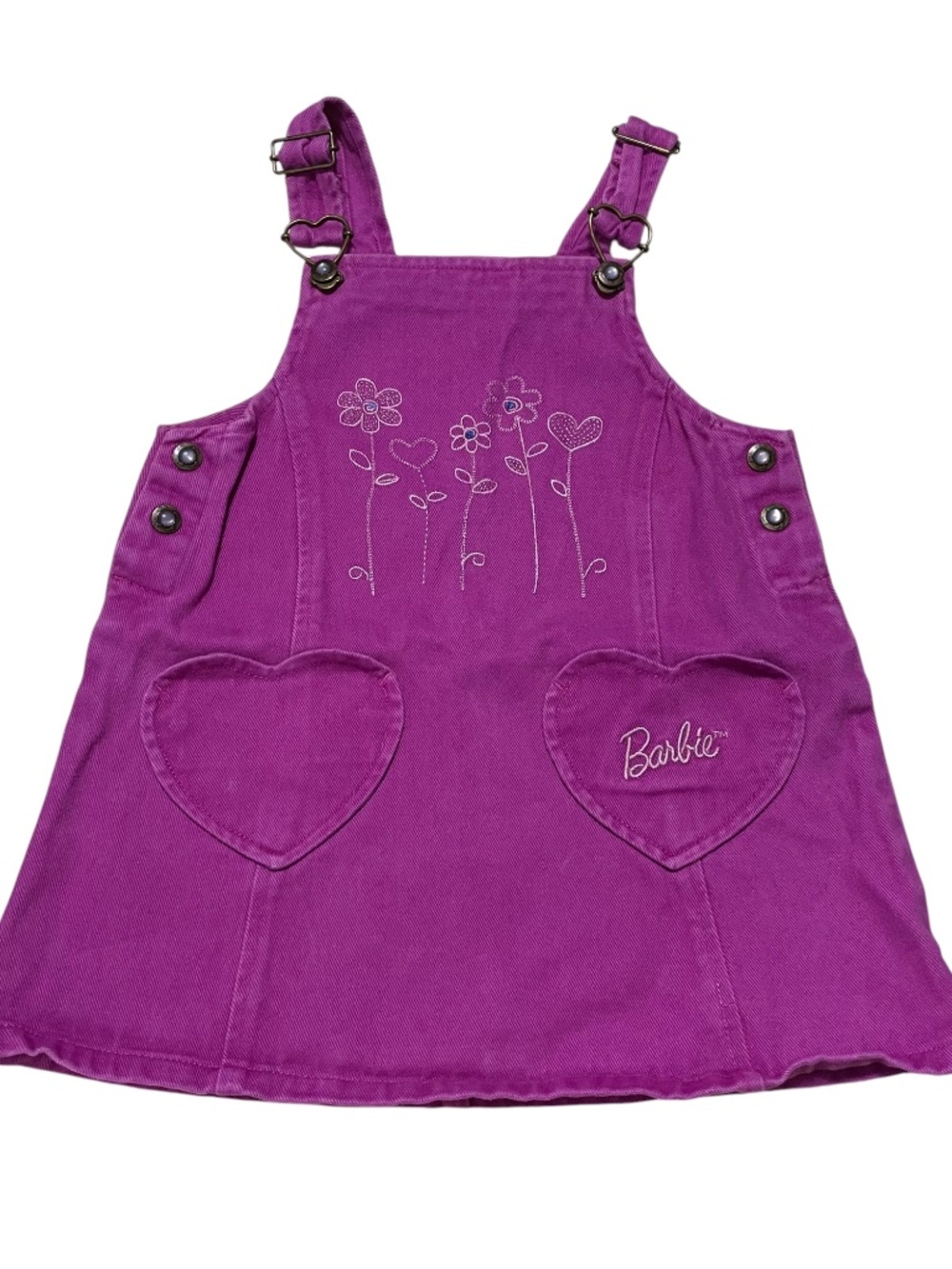 Barbie Floral Overall Dress 6X Cotton Purple Heart Pockets Buckles Purple Short